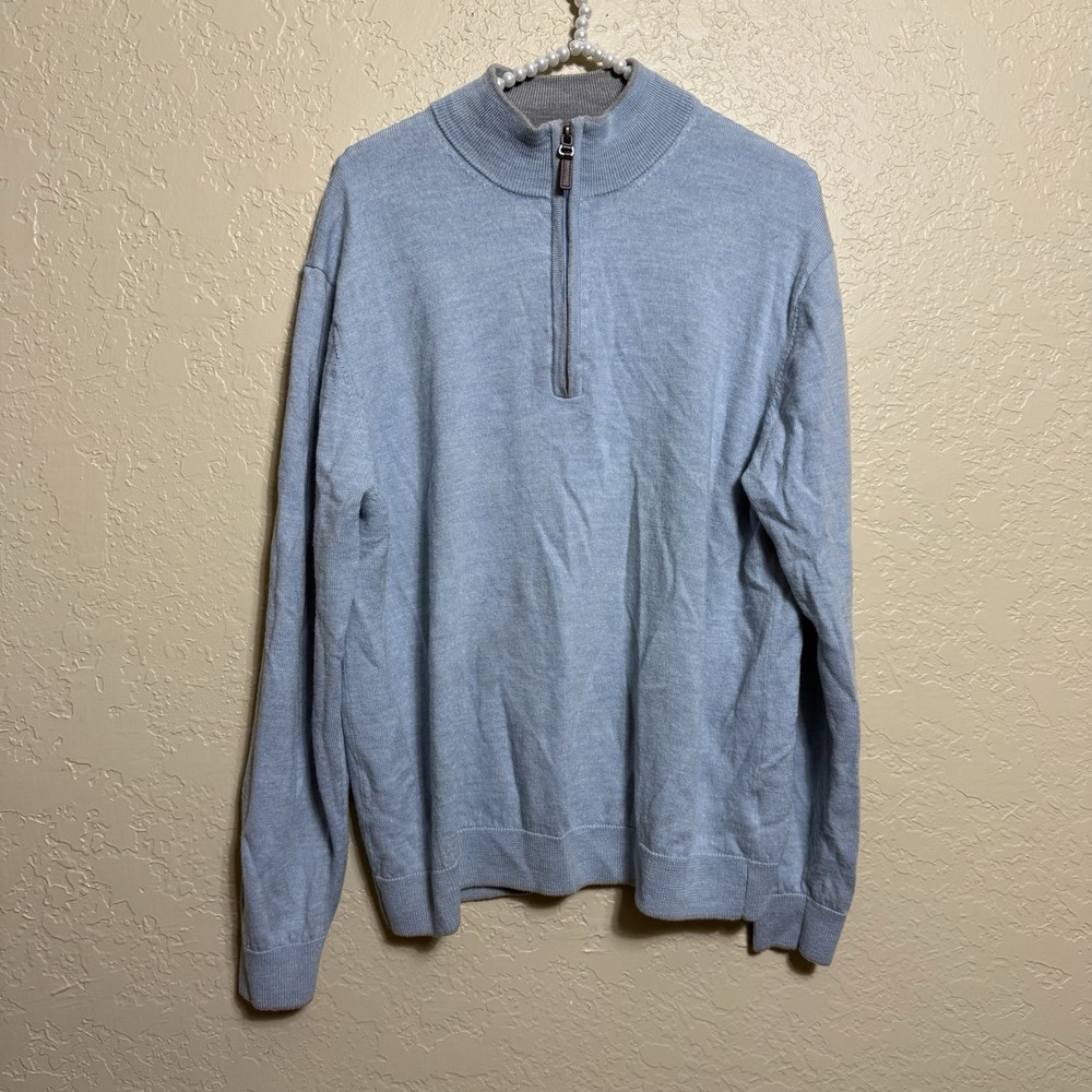 Hart Schaffner Marx Long Sleeve Collared 1/4 Zip Merino Wool Sweater Size L Blue